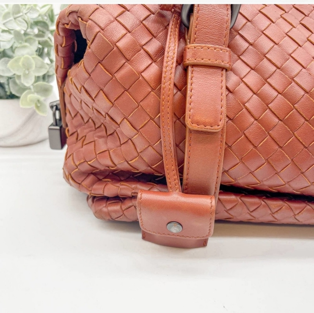 Bottega Veneta Intrecciato Woven Orange Leather Shoulder Boston Satchel Dust Bag